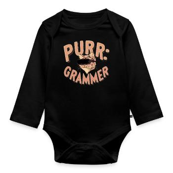 Purr-Grammer Katze Coder Lustig IT Nerd Präsent - Baby Bio-Langarm-Body - Schwarz - Vorne