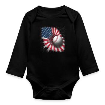 Baseball Men Women Kids Player Pitcher Softball - Baby Bio-Langarm-Body - Schwarz - Vorne