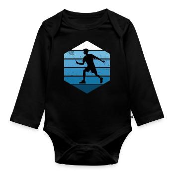 Herren Squash Badmintonspieler Damen Badminton - Baby Bio-Langarm-Body - Schwarz - Vorne