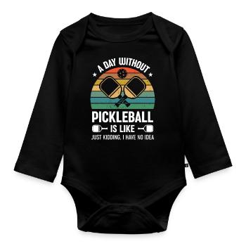 Drôle de pickleball disant une journée sans pickleball - Body Bébé bio manches longues - noir - Devant
