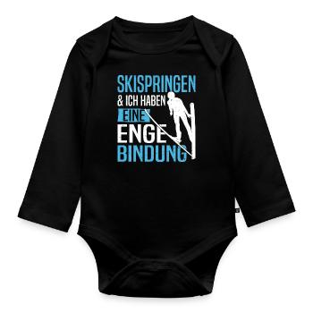 Ski Jumping Ski Suit Ski Jump Record Ski Flying - Organic Longsleeve Baby Bodysuit - black - Front