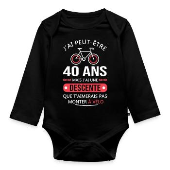 Vélo 40 Ans anniversaire cadeau 40 ans vélo - Body Bébé bio manches longues - noir - Devant