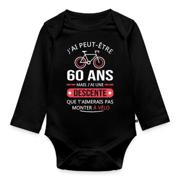 Vélo 60 Ans anniversaire cadeau 60 ans vélo - Body Bébé bio manches longues - noir - Devant
