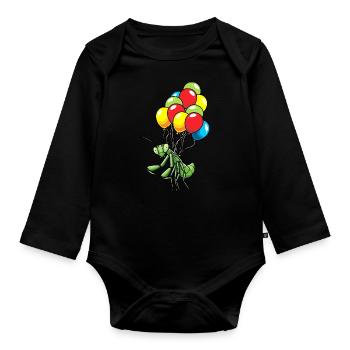 An Luftballons Hängende Gottesanbeterin - Baby Bio-Langarm-Body - Schwarz - Vorne