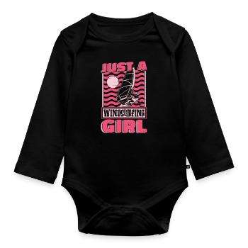 Windsurfen Windsurfer Just A Windsurfing Girl - Baby Bio-Langarm-Body - Schwarz - Vorne