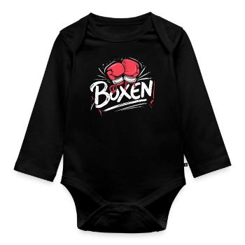Boxsport-Fan Must-Have Training Deko Wandkunst - Baby Bio-Langarm-Body - Schwarz - Vorne