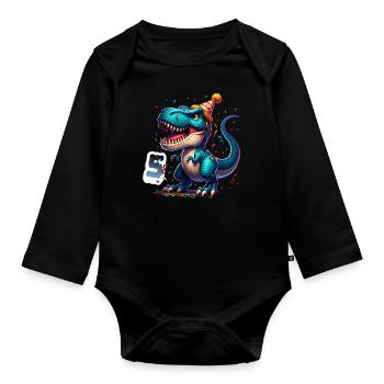 5. Geburtstag T Rex Dinosaurier Kindergeburtstag - Baby Bio-Langarm-Body - Schwarz - Vorne