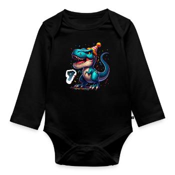 9th Birthday T Rex Dinosaur Children's Birthday Party - Organic Longsleeve Baby Bodysuit - black - Front