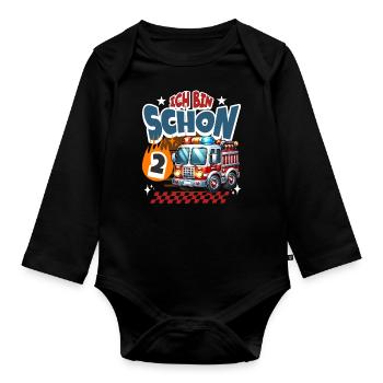 Feuerwehr 2. Geburtstag Kindergeburtstag - Baby Bio-Langarm-Body - Schwarz - Vorne