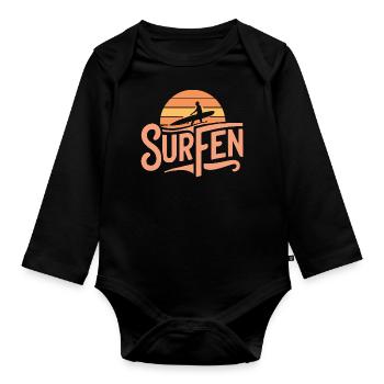 Surfboard Surfen Welle Meer Strand Geschenk - Baby Bio-Langarm-Body - Schwarz - Vorne