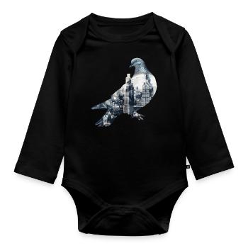 pigeon pigeon bird pigeon fancier flying - Organic Longsleeve Baby Bodysuit - black - Front