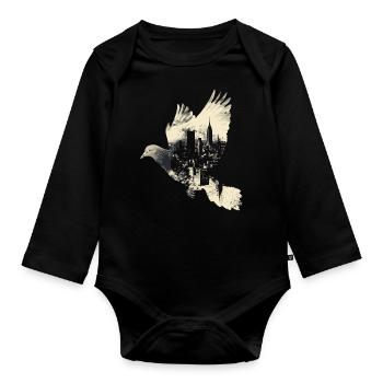 pigeon pigeon bird pigeon fancier flying - Organic Longsleeve Baby Bodysuit - black - Front