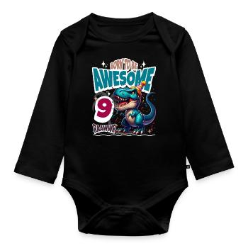 T Rex Dinosaure 9e anniversaire Enfants Anniversaire - Body Bébé bio manches longues - noir - Devant