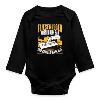 Fliesenleger Baustelle Handwerker Geselle - Baby Bio-Langarm-Body - Schwarz - Vorne