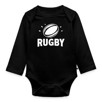 Rugby Love Mann Frau Shirt Ball Spiel Idee - Baby Bio-Langarm-Body - Schwarz - Vorne