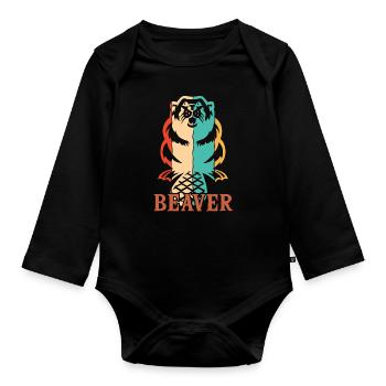 Retro Eurasischer Castor Canadensis Nordamerikanisch - Baby Bio-Langarm-Body - Schwarz - Vorne