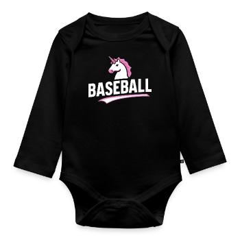 Baseball-Einhorn T-Shirt Kinder Spielzeug Magie - Baby Bio-Langarm-Body - Schwarz - Vorne
