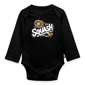Squash-Hit Schläger Ball Court Fan Shirt - Baby Bio-Langarm-Body - Schwarz - Vorne