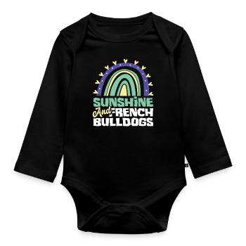 Boho Rainbow Sun French Bulldog - Organic Longsleeve Baby Bodysuit - black - Front