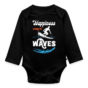 Happiness Comes In Waves Surfing - Organic Longsleeve Baby Bodysuit - black - Front