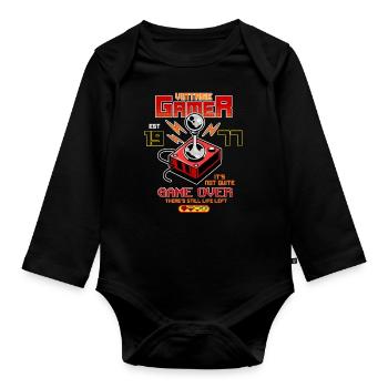 Vintage Gamer Since 1977 Funny Birthday Gaming - Organic Longsleeve Baby Bodysuit - black - Front