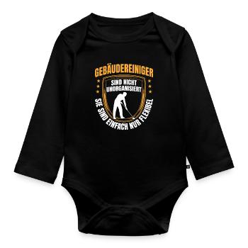 Building cleaners are flexible window cleaners - Organic Longsleeve Baby Bodysuit - black - Front