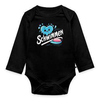 Schwimm-Fan Must-Have Badekappe Brille Handtuch - Baby Bio-Langarm-Body - Schwarz - Vorne