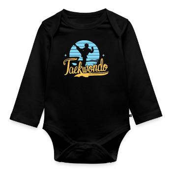 Taekwondo-Junge T-Shirt Kampfsport Kick Geschenk - Baby Bio-Langarm-Body - Schwarz - Vorne