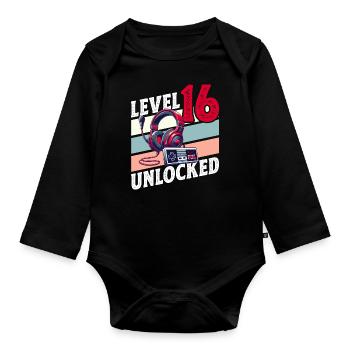 16E ANNIVERSAIRE GARÇON RETRO GAMER NIVEAU DE JEU - Body Bébé bio manches longues - noir - Devant