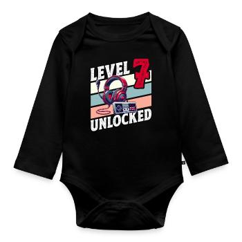 7TH BIRTHDAY BOY RETRO GAMER GAMING LEVEL - Organic Longsleeve Baby Bodysuit - black - Front