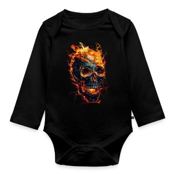 Skull Flames Skull Fire Skeleton Biker - Organic Longsleeve Baby Bodysuit - black - Front