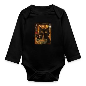Vintage Aesthetic Ramen Nudeln Kawaii Katze - Baby Bio-Langarm-Body - Schwarz - Vorne