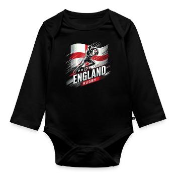 Pride of England Rugby - Organic Longsleeve Baby Bodysuit - black - Front