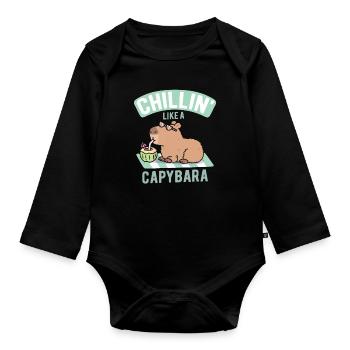 Funny Chillin Like A Capybara - Organic Longsleeve Baby Bodysuit - black - Front