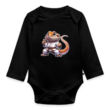 Bearded Dragons Bearded Dragons Karate Samurai - Organic Longsleeve Baby Bodysuit - black - Front