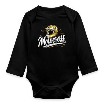 Motocross-Junge Fanartikel Helm Dirtbike Track - Baby Bio-Langarm-Body - Schwarz - Vorne