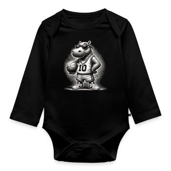 Ghetto Basketball Hippo - Organic Longsleeve Baby Bodysuit - black - Front