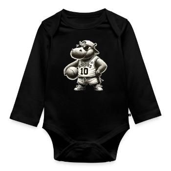 Hip-Hop Hippo Dunk Style - Organic Longsleeve Baby Bodysuit - black - Front