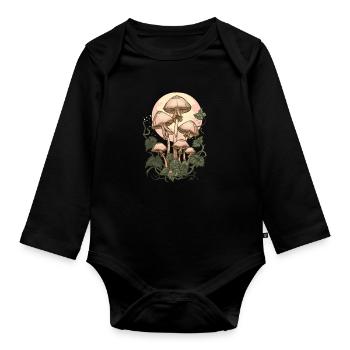 Goblincore Cottagecore Vintage Pilz Mondphasen - Baby Bio-Langarm-Body - Schwarz - Vorne