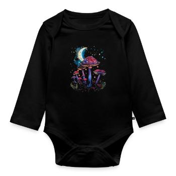 Mushroom Moon Phases Cottagecore Goblincore Fairycore - Organic Longsleeve Baby Bodysuit - black - Front