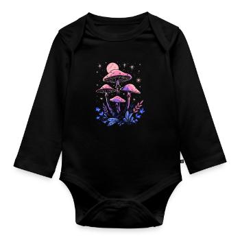 Cottagecore Pilz Mondphasen Goblincore Fairycore - Baby Bio-Langarm-Body - Schwarz - Vorne