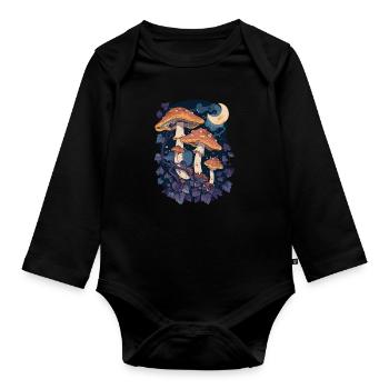 Fairycore Goblincore Pilz Mondphasen Cottagecore - Baby Bio-Langarm-Body - Schwarz - Vorne