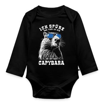 Ich spüre das Tier in mir, es ist ein Capybara - Baby Bio-Langarm-Body - Schwarz - Vorne