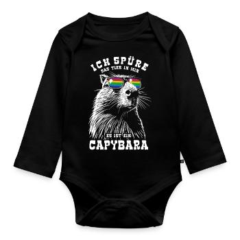 Ich spüre das Tier in mir, es ist ein Capybara - Baby Bio-Langarm-Body - Schwarz - Vorne