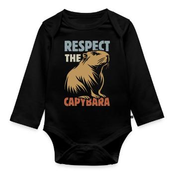 Vintage Respect The Capybara - Spruch - Baby Bio-Langarm-Body - Schwarz - Vorne