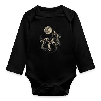 3 raton laveur lune hurlante têtes de raton laveur - Body Bébé bio manches longues - noir - Devant