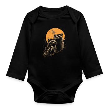 3 raton laveur lune hurlant tête de raton laveur cool - Body Bébé bio manches longues - noir - Devant