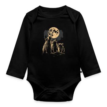 3 raton laveur lune hurlant mignon tête de raton laveur - Body Bébé bio manches longues - noir - Devant