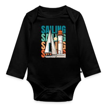 Sailing Sailor Sailboat - Organic Longsleeve Baby Bodysuit - black - Front