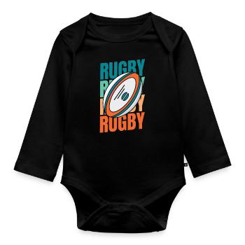 Rugby - Organic Longsleeve Baby Bodysuit - black - Front